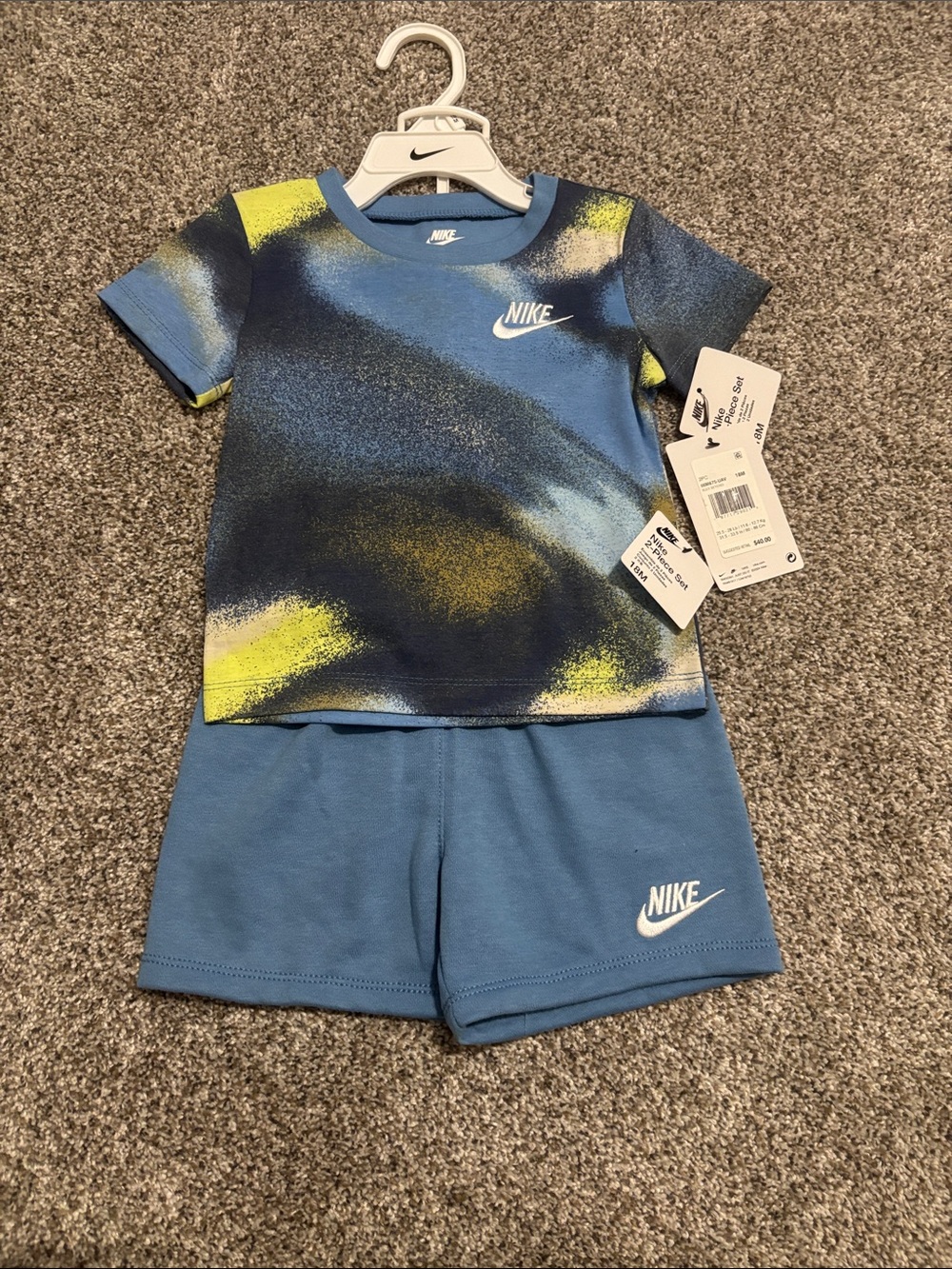 Nike Blue Spray-Print Tee and Shorts Set